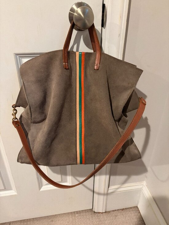 Clare V Handbags - Clare V Simple Tote Gray with yellow, green, orange stripes